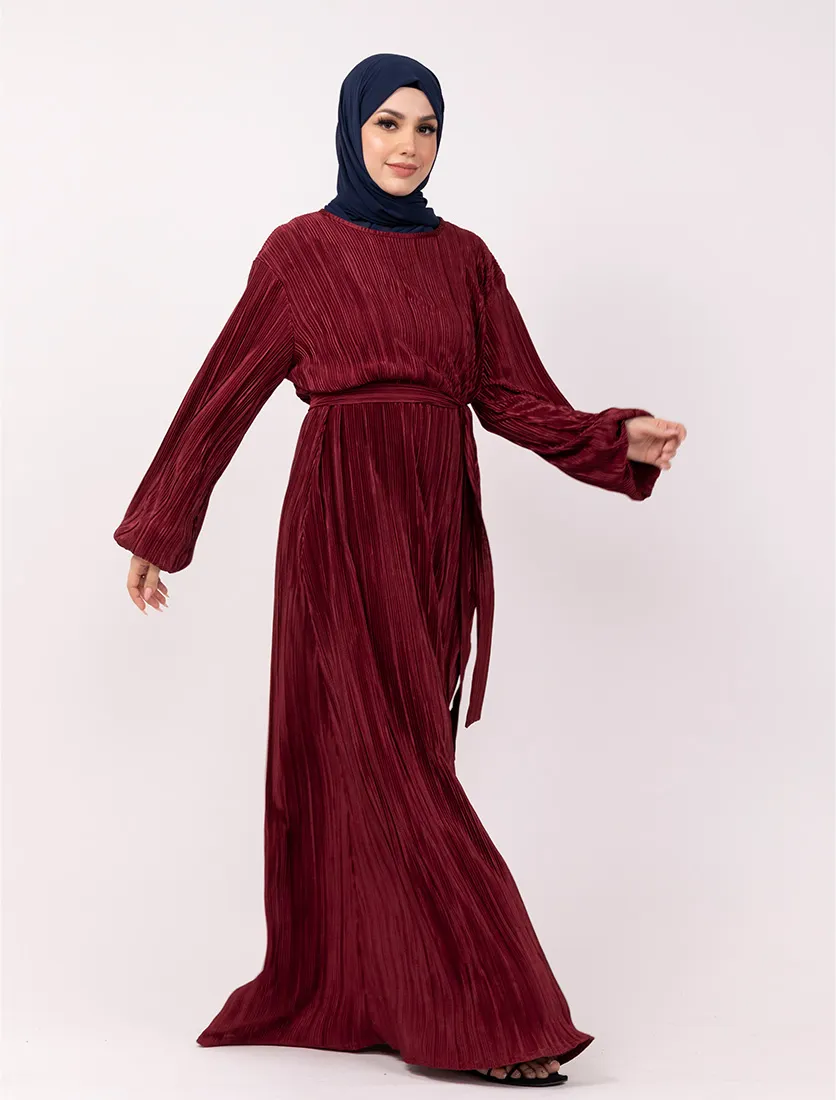 Maroon Plisse Abaya